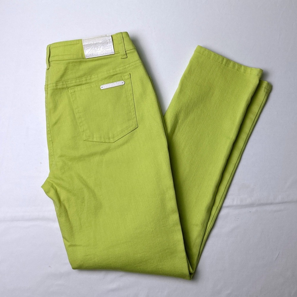 Anne Klein Womens Skinny Leg Mid Rise Stretch Denim Jeans Size 6 Lime Green NEW